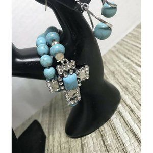 Ohmygosh Turquoise Beaded Necklace Bracelet‎ And Earring Set BNWT
